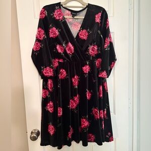 Torrid Black Velvet Maxi Dress with Pink Rose Print